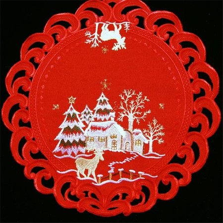 SINOBRITE Sinobrite H8837-R Reindeer Red Cloth Round Doily; 8 in. H8837/R(008)